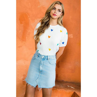 THML Tops - Blouse Embroidered Heart Short Sleeve Top