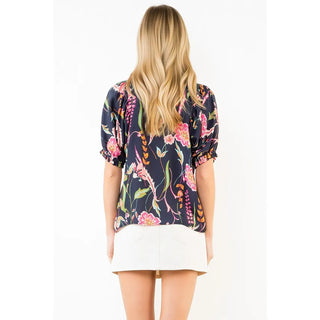 THML Tops - Blouse Floral Print Short Sleeve V-Neck Top