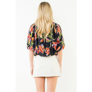 THML Tops - Blouse Puff Sleeve Floral Blouse Bubble Hem