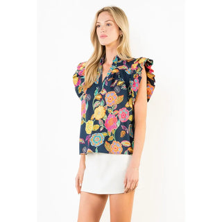THML Tops - Blouse Ruffle Sleeves Floral Print Top