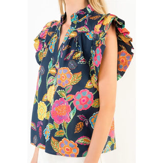 THML Tops - Blouse Ruffle Sleeves Floral Print Top