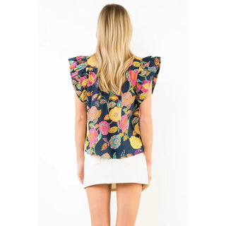 THML Tops - Blouse Ruffle Sleeves Floral Print Top