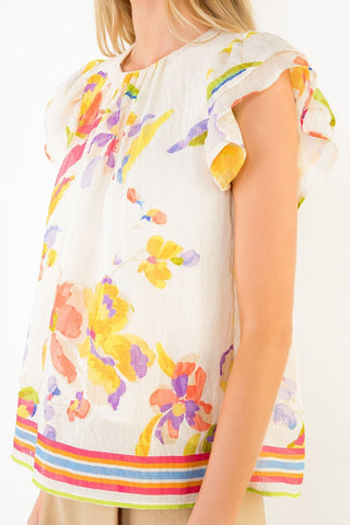 THML Tops - Blouse Short Ruffled Sleeve Floral Top