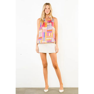 THML Tops - Blouse Sleeveless Ruffled Neck Pattern Top