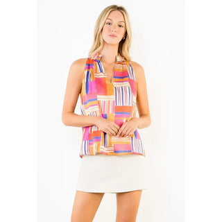 THML Tops - Blouse Sleeveless Ruffled Neck Pattern Top