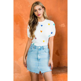 THML Tops - Blouse Xsm Embroidered Heart Short Sleeve Top