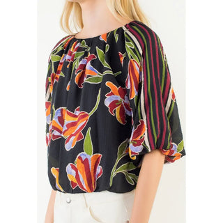 THML Tops - Blouse Xsm Puff Sleeve Floral Blouse Bubble Hem