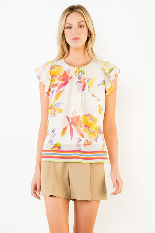 THML Tops - Blouse Xsm Short Ruffled Sleeve Floral Top
