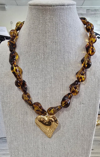 Tulip Lane Jewelry - Necklaces Leopard Luxe Heart Necklace