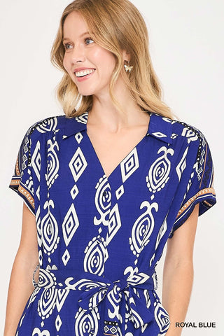 Umgee Dresses Border Print Collared Midi Dress