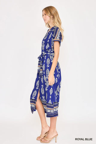 Umgee Dresses Border Print Collared Midi Dress
