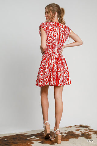 Umgee Dresses Print Smocked Waist Dress