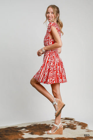 Umgee Dresses Print Smocked Waist Dress