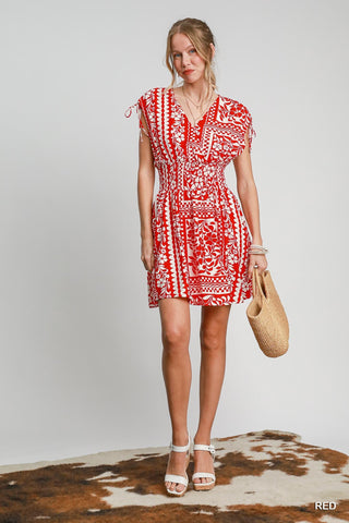 Umgee Dresses Print Smocked Waist Dress