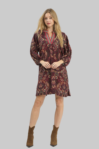 Umgee Dresses Sale Floral Damask Print Collared Dress