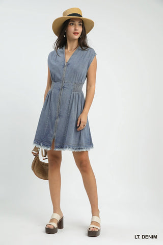 Umgee Dresses Stone Wash Sleeveless Denim Dress w/Zipper