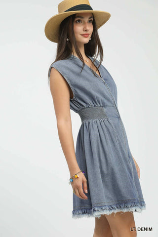 Umgee Dresses Stone Wash Sleeveless Denim Dress w/Zipper