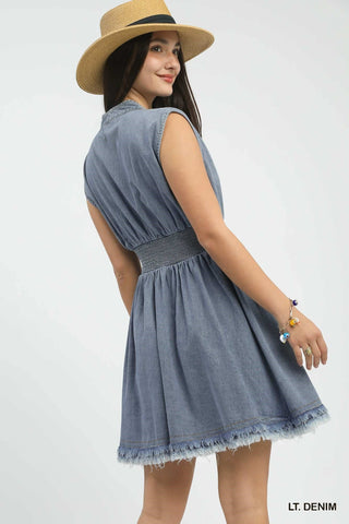 Umgee Dresses Stone Wash Sleeveless Denim Dress w/Zipper