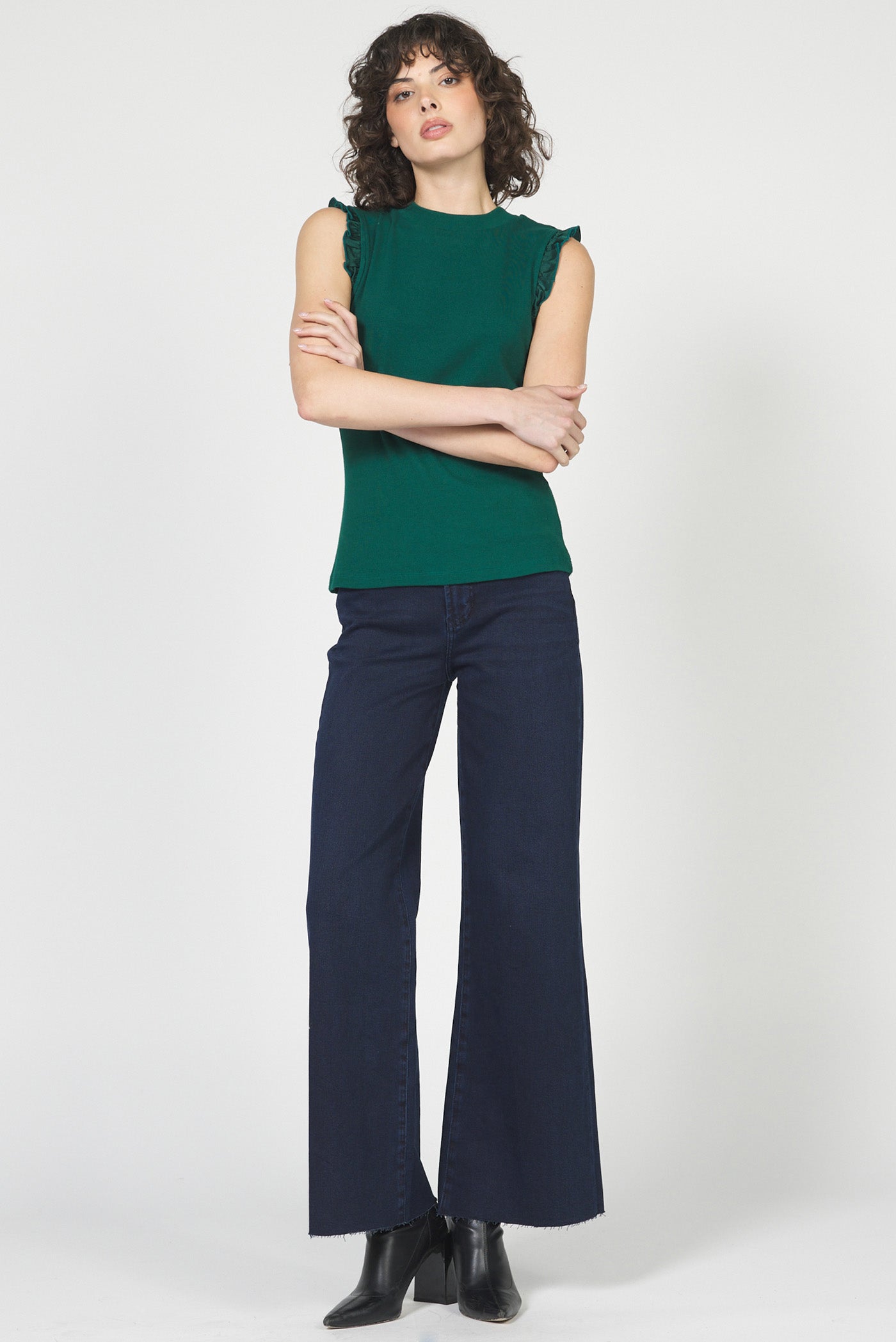 Bridgette Ruffle Trim Sleeveless Top Rainforest