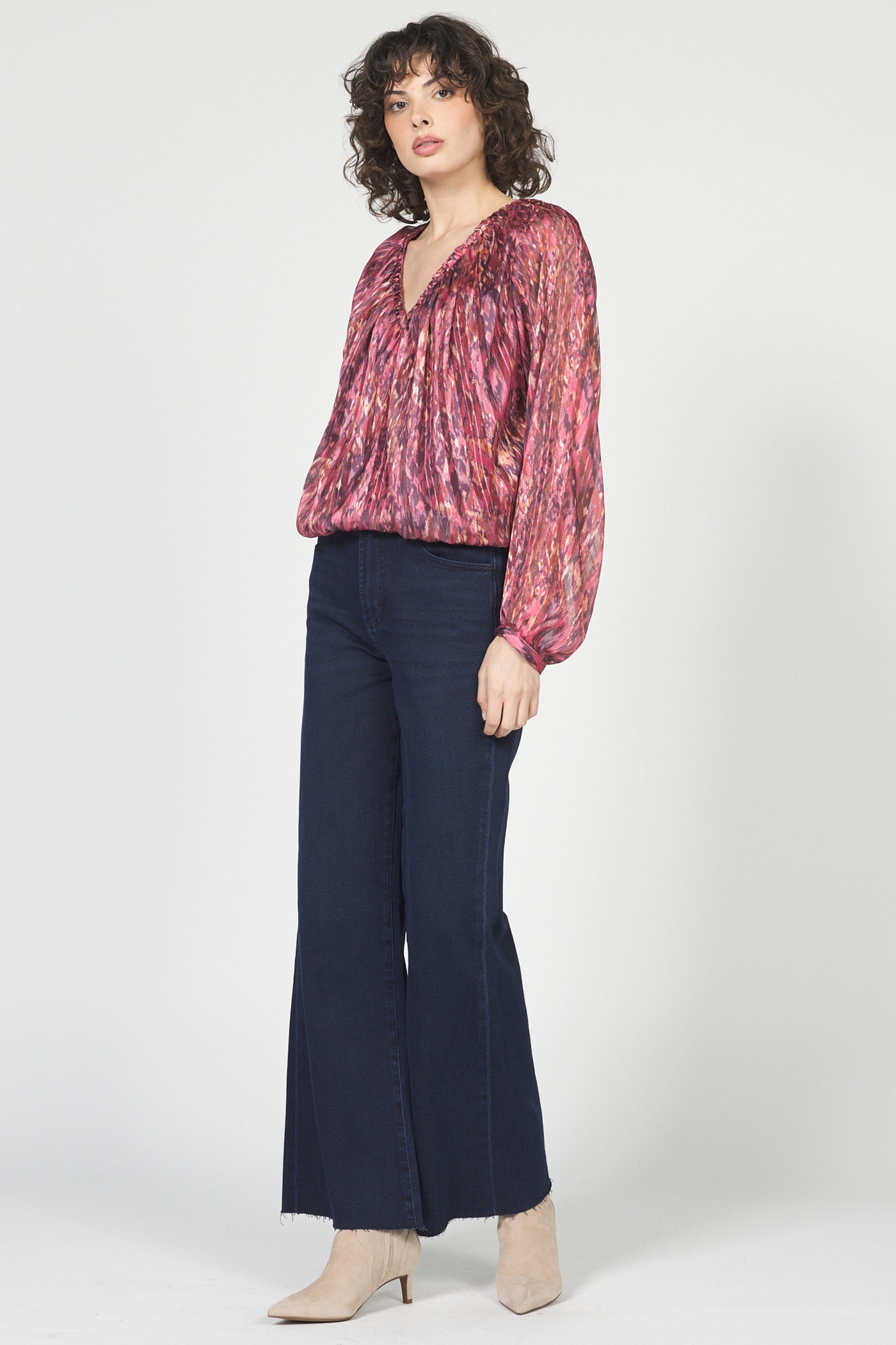 Sale Piaf Print w/Lurex Balloon Sleeve Top Pomegranate