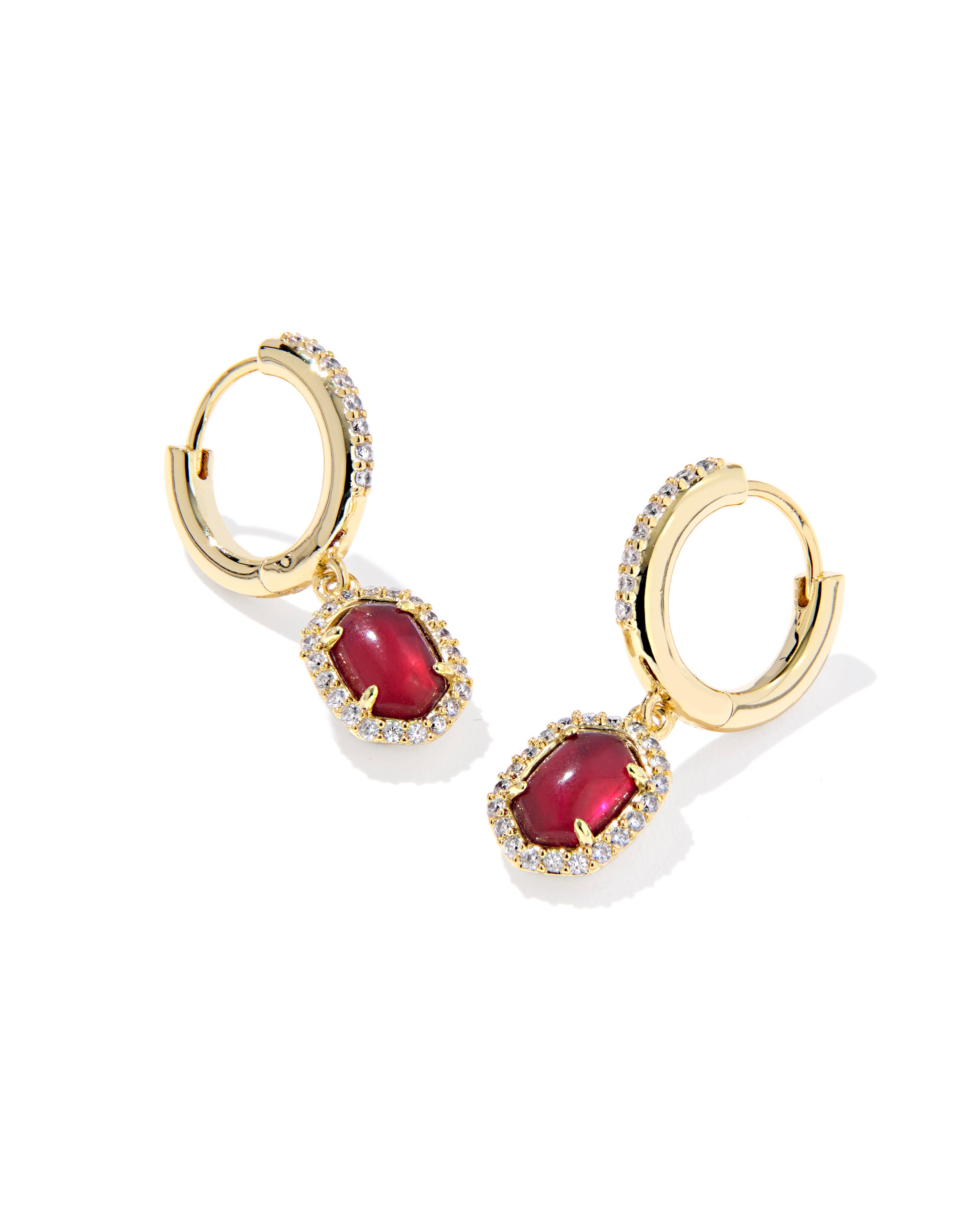 Sale Daphne Gold Crystal Frame Huggie Earrings Dark Burgundy Illusion