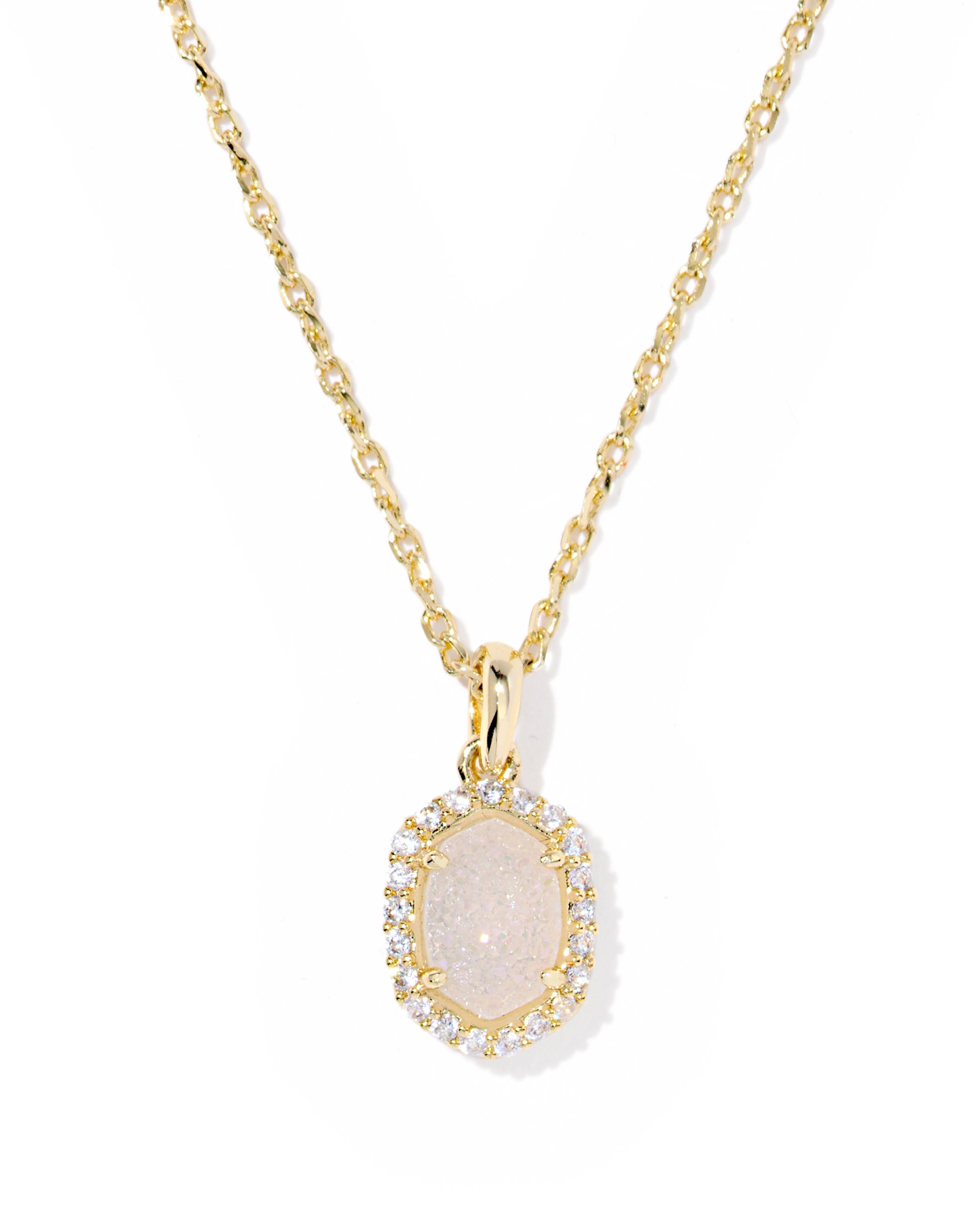 Daphne Gold Crystal Frame Short Pendant Iridescent Drusy