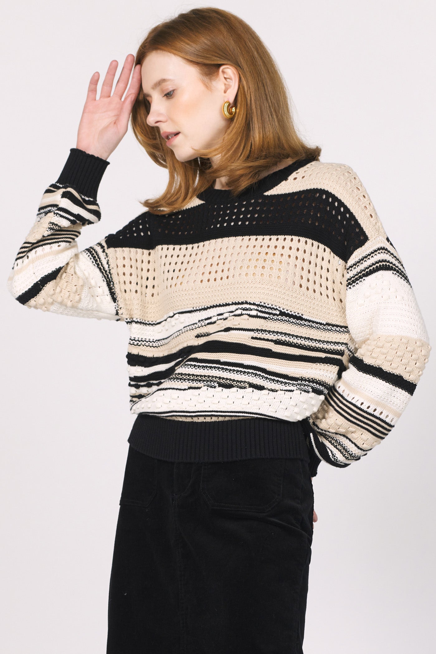 Sale Maryn Oatmeal/Black Striped Sweater