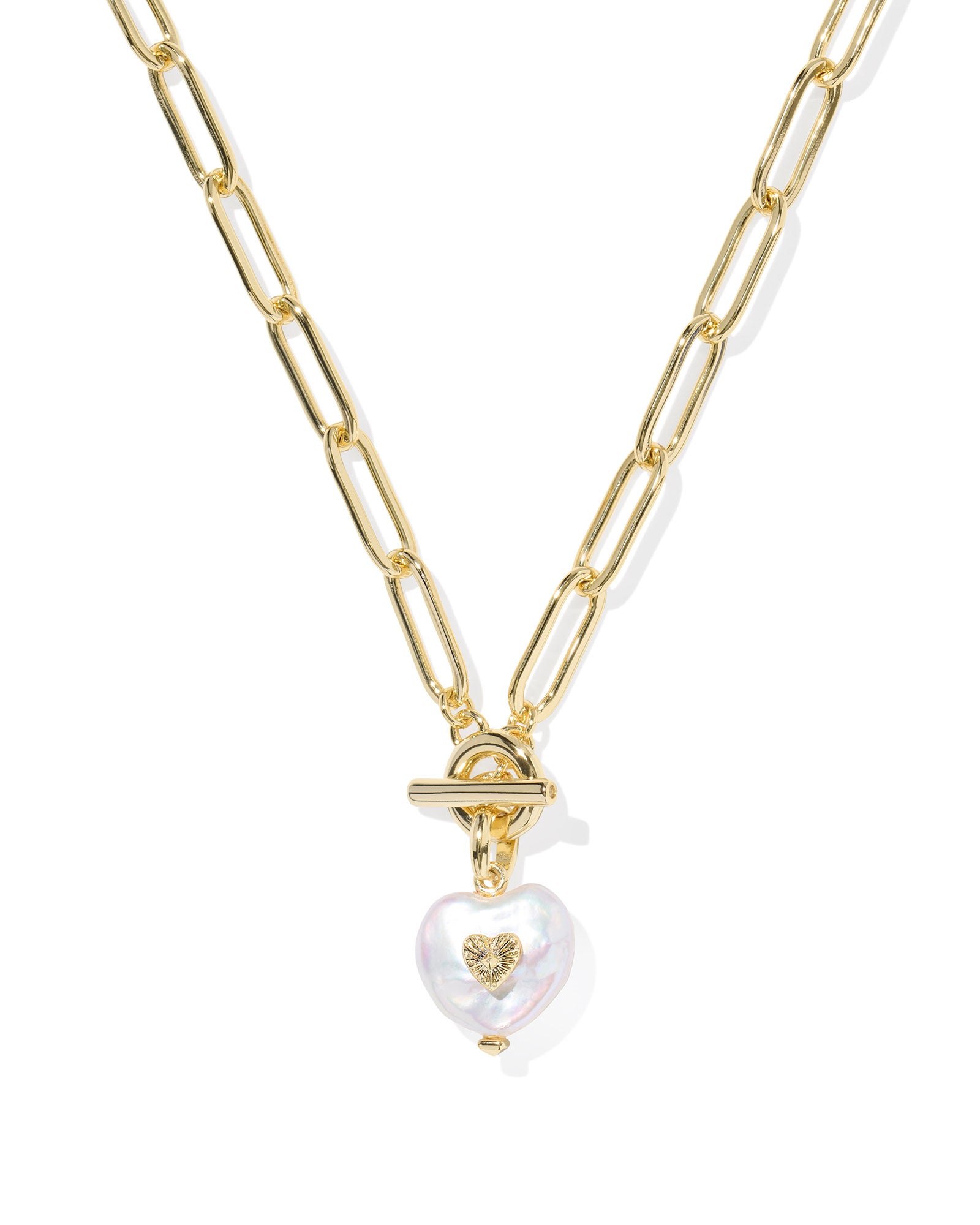 Sasha Gold Heart Link & Chain Necklace Pearl