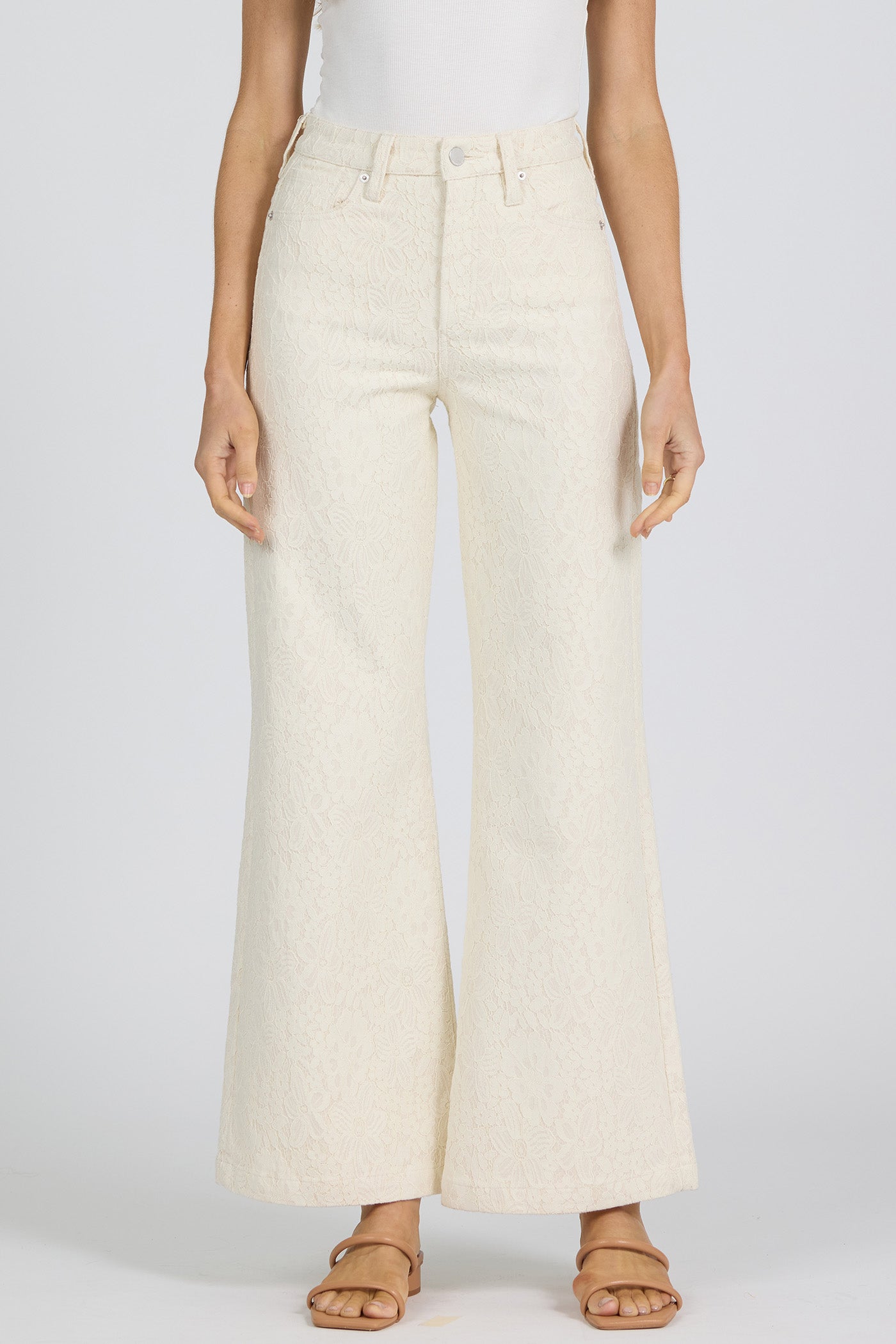 Fiona High Rise Wide Leg Jeans White Lace