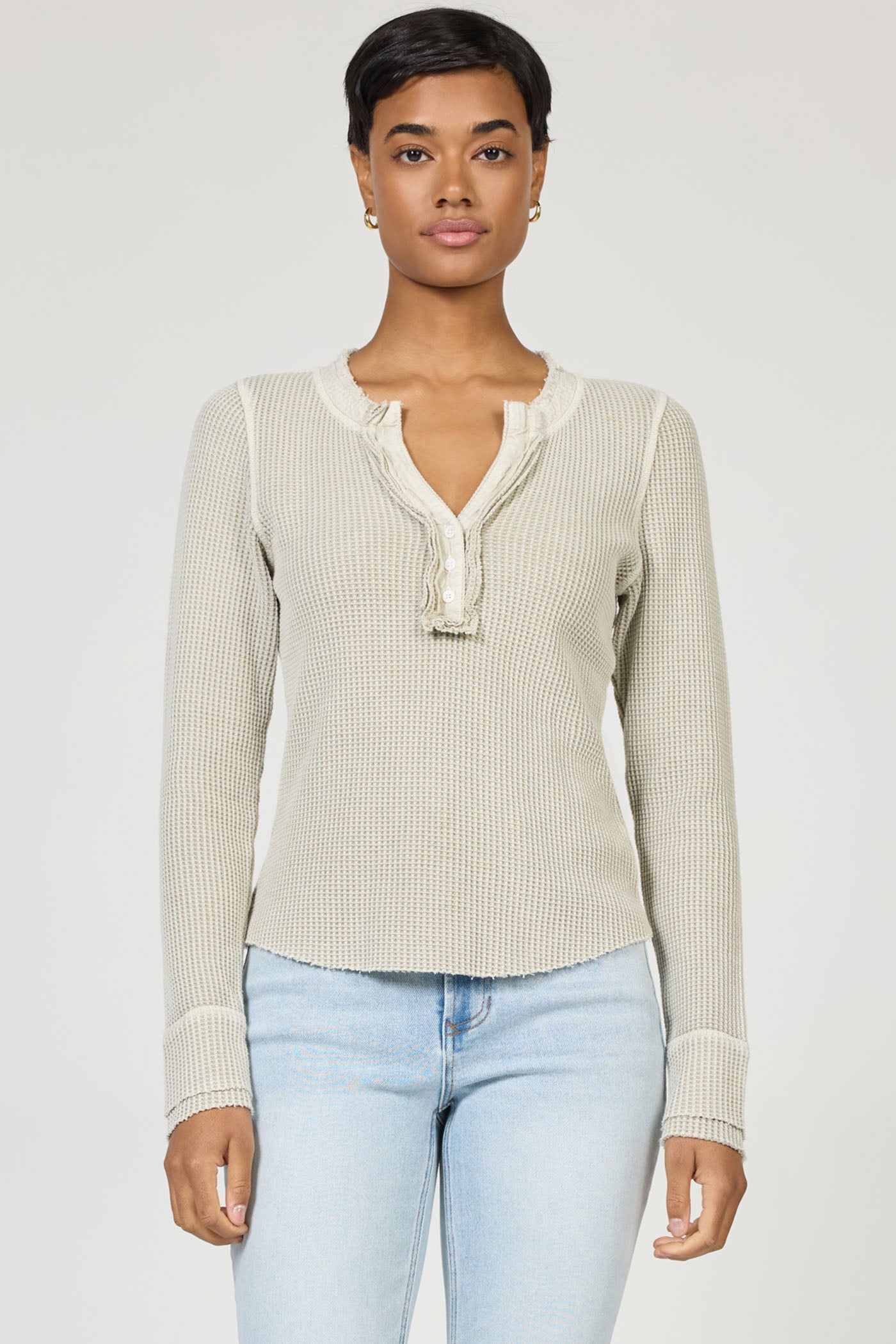 Luna Thermal Henley Top Abbey Stone