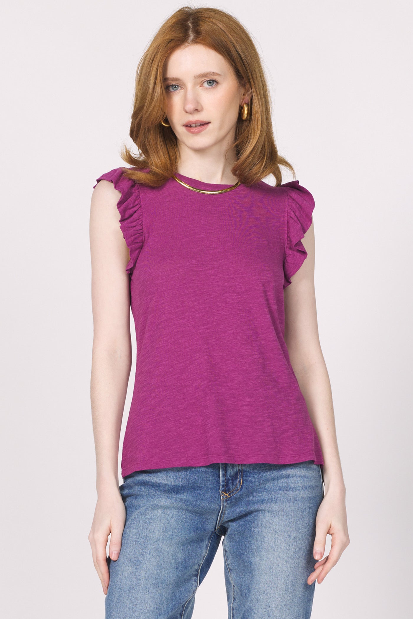 Sale North Ruffle Trimmed Top Radiant Orchid