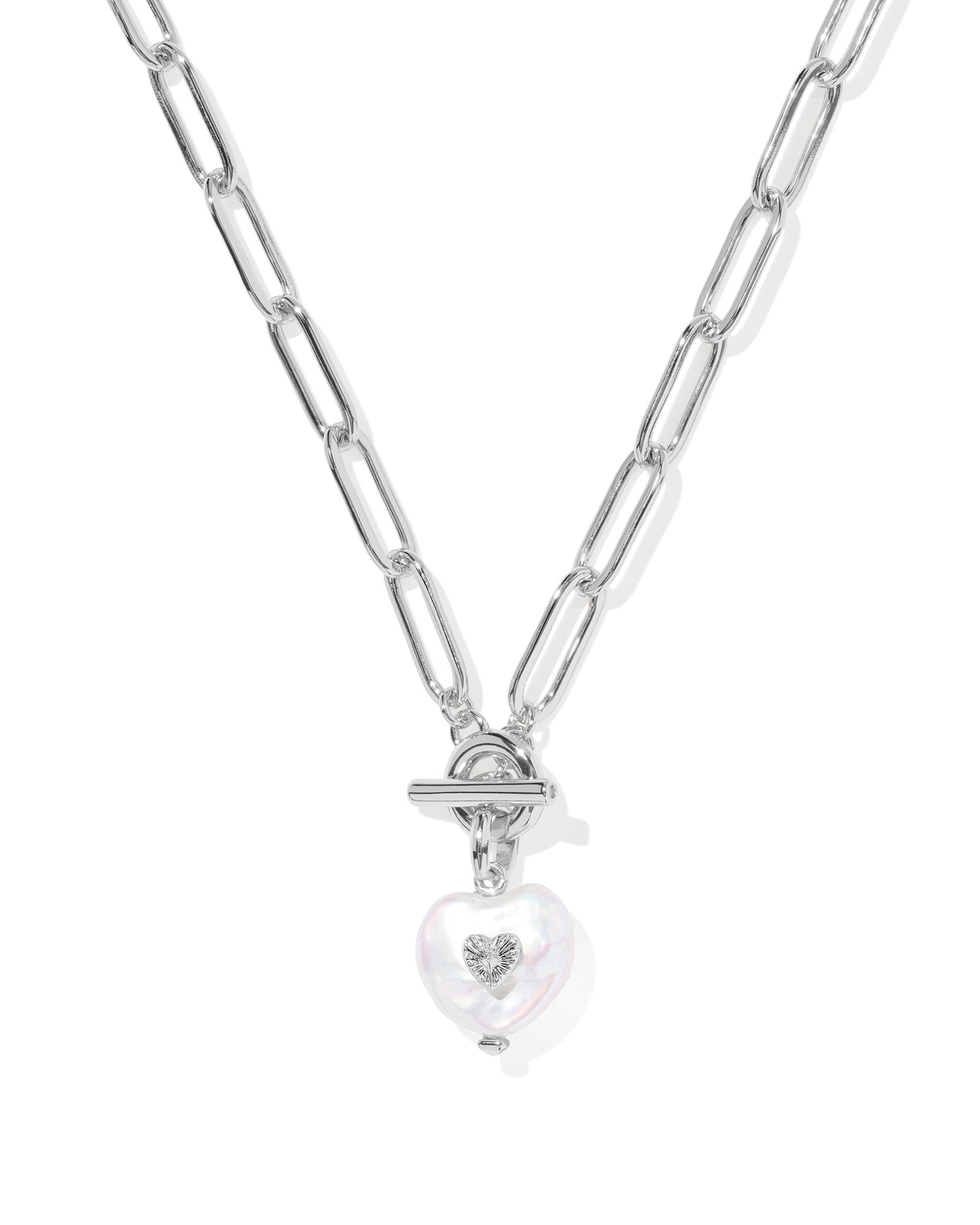 Sasha Silver Heart Link & Chain Necklace Pearl