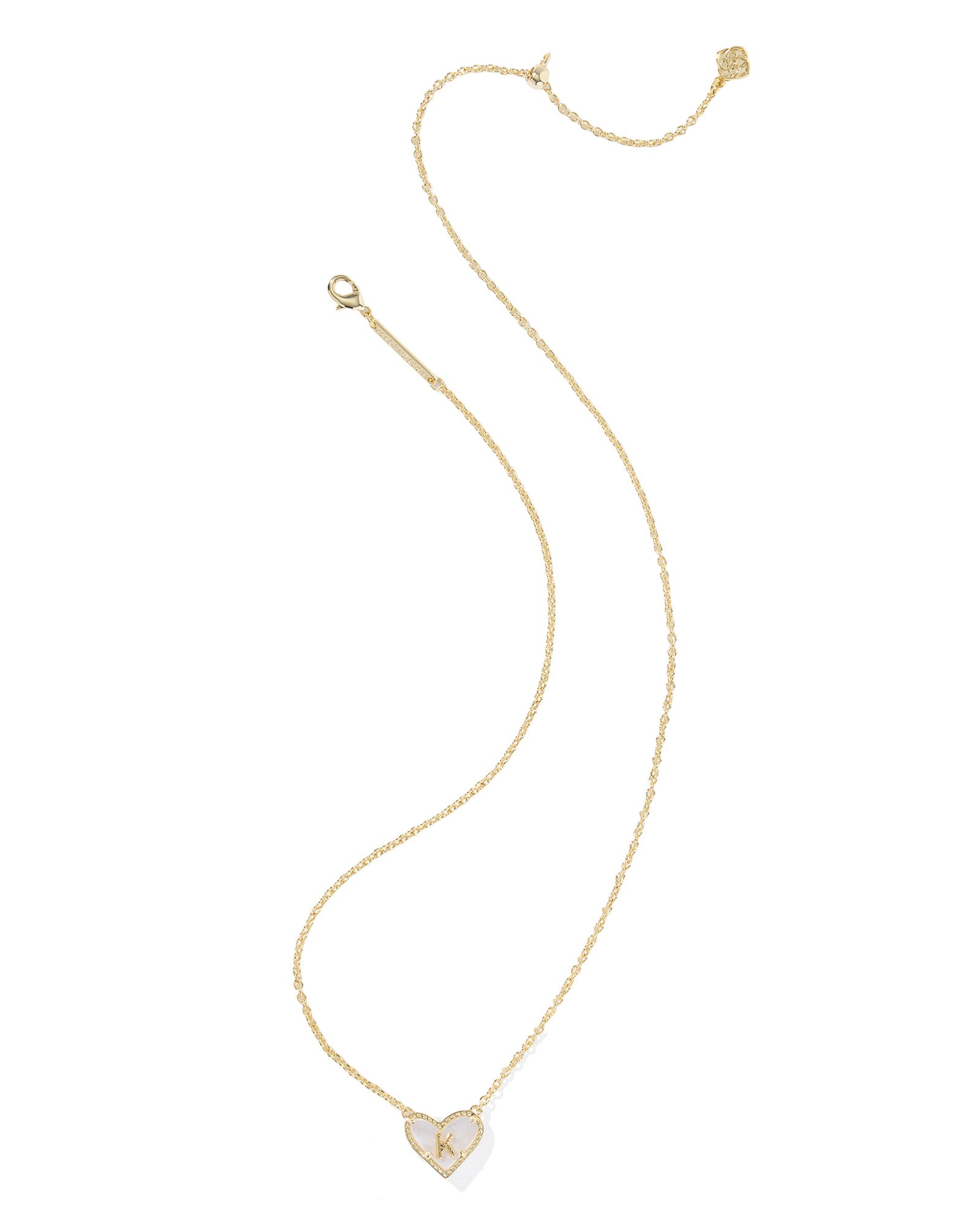 Heart Letter K Gold Ivory MOP Short Pendant Necklace
