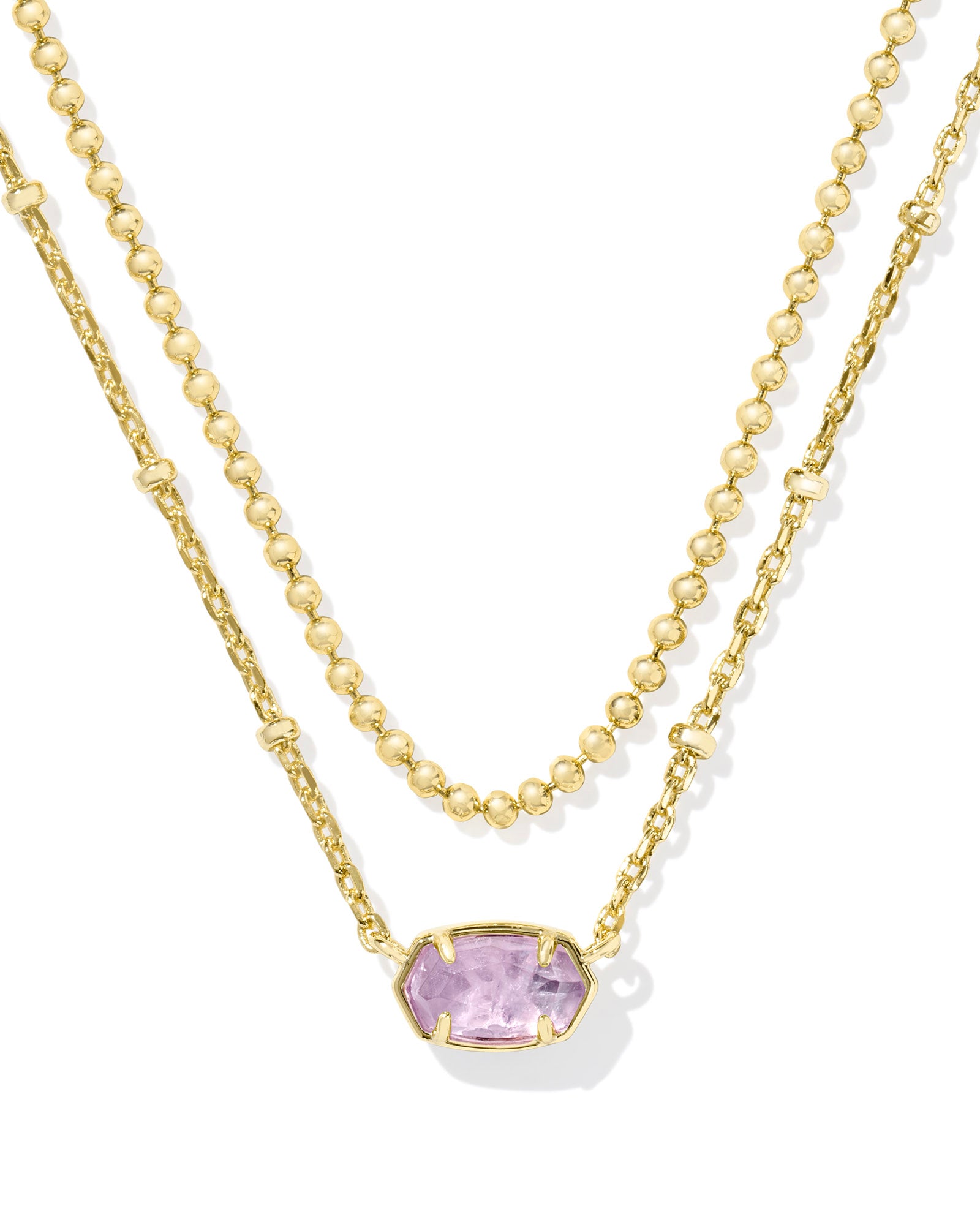 Emilie Gold Multi Strand Necklace Purple Amethyst