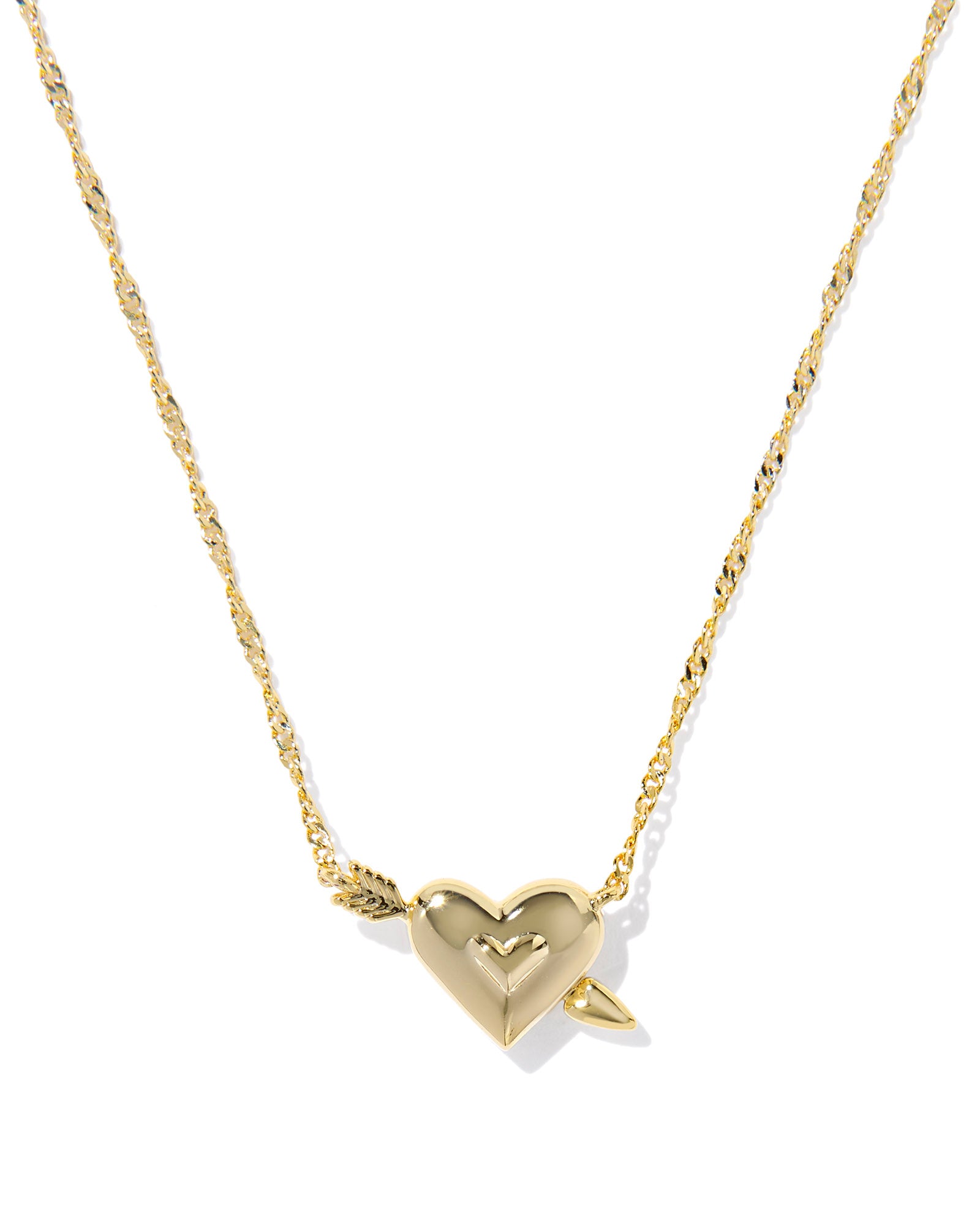Ari Heart Arrow Gold Short Pendant Necklace Pink Opalescent Resin