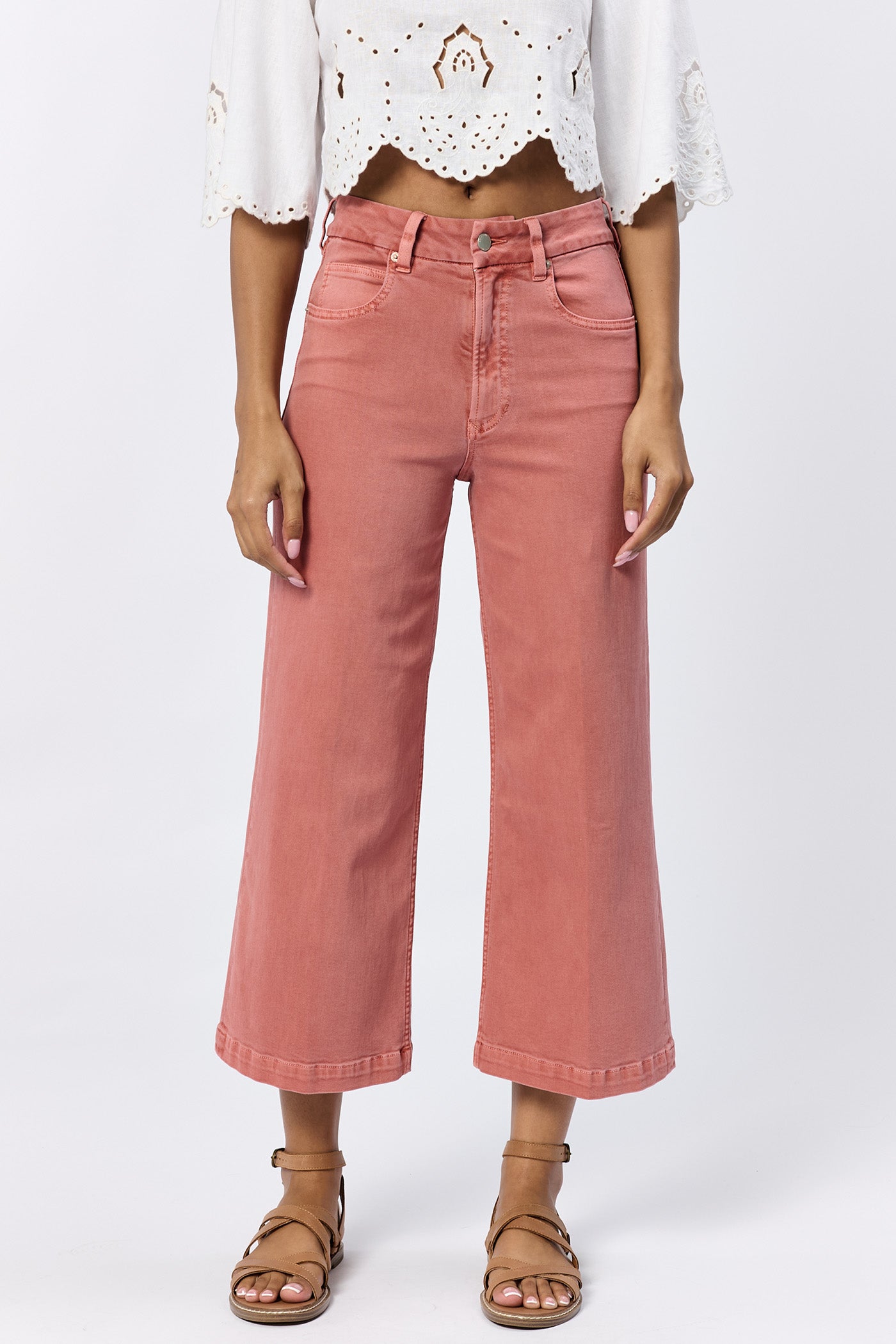 Sale Audrey Super High Rise Cropped Wide Leg Jeans Terracotta