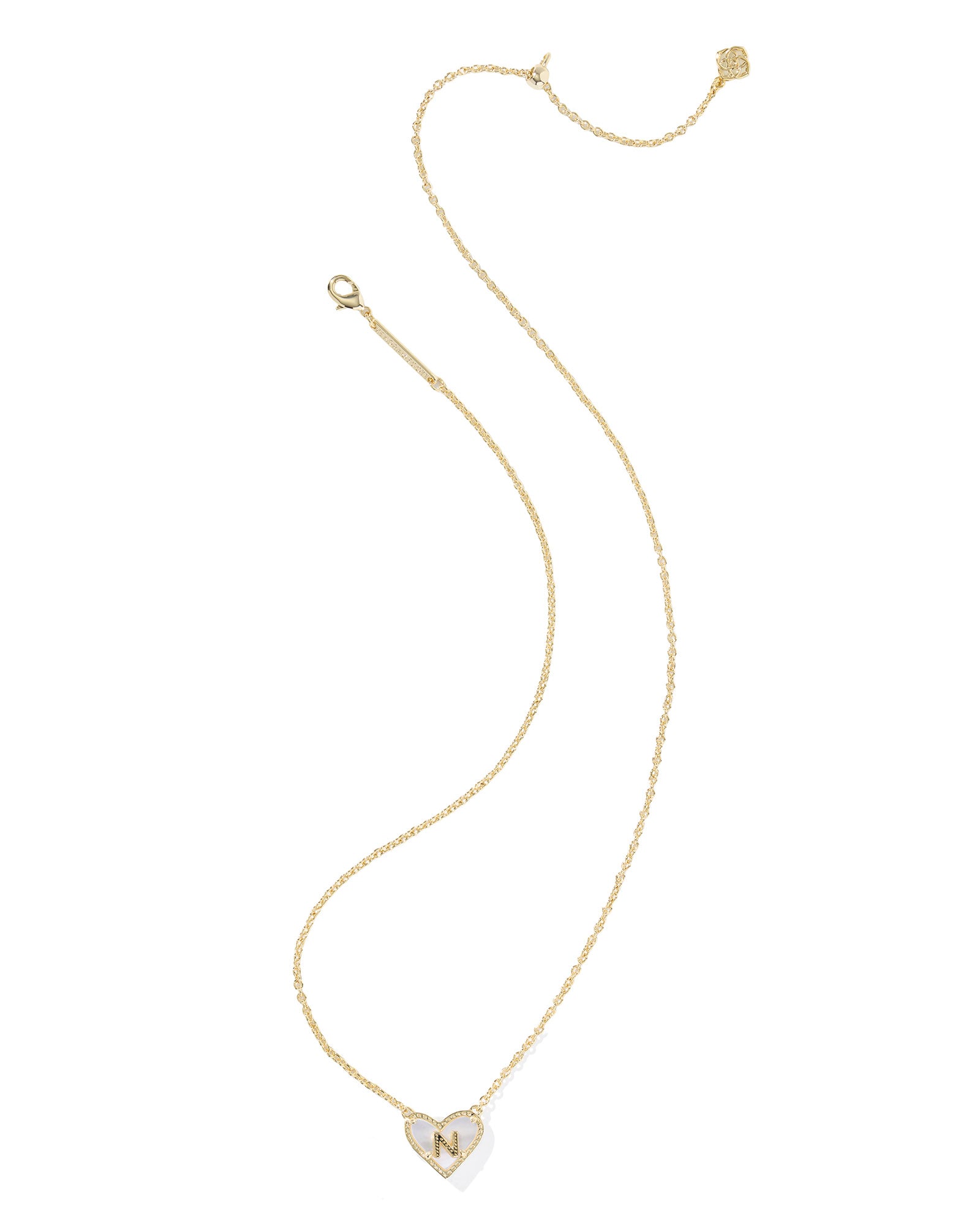 Heart Letter N Gold Ivory MOP Short Pendant Necklace