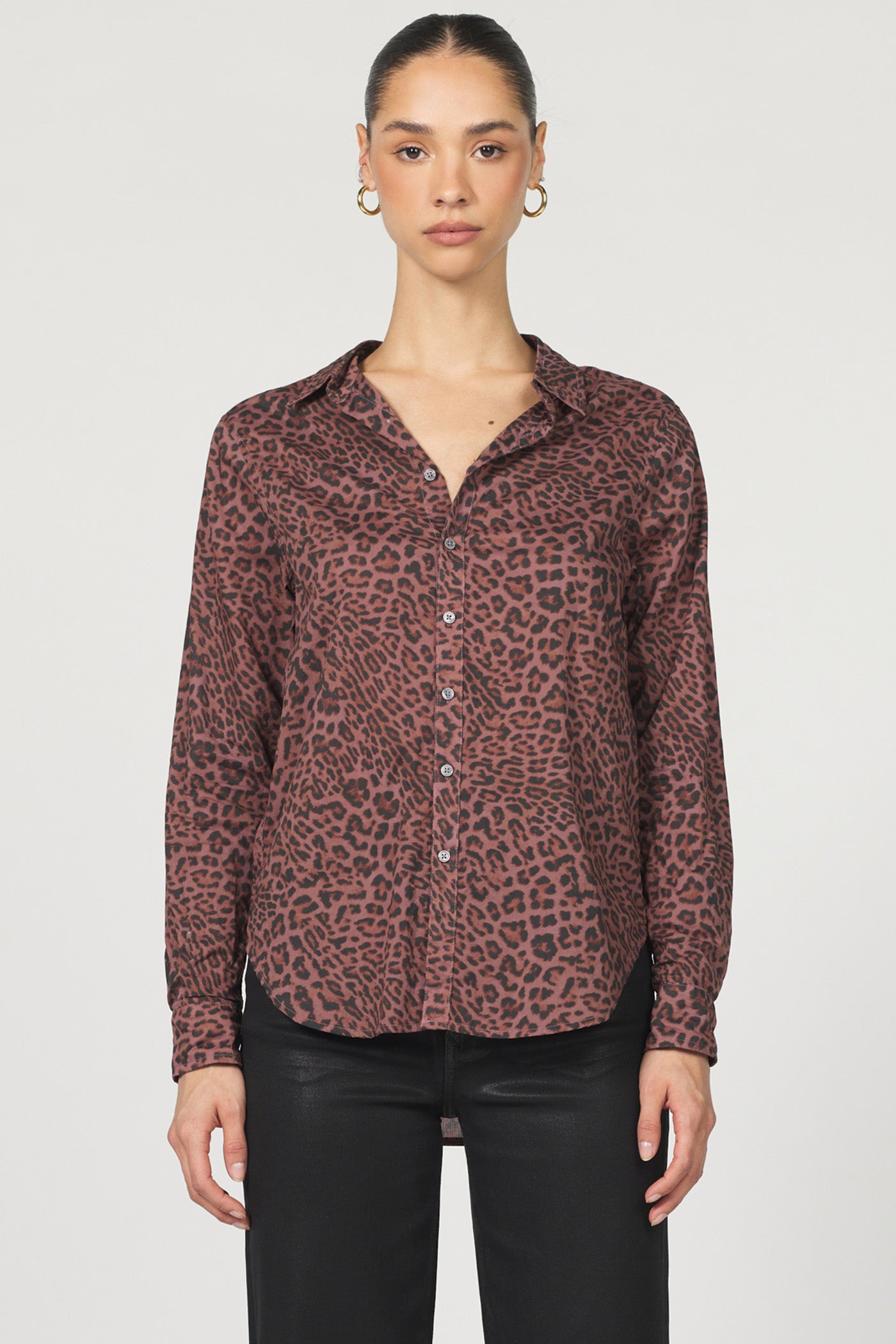 Sale Lolita Button Up Long Sleeve Boyfriend Fit Shirt Cappuccino