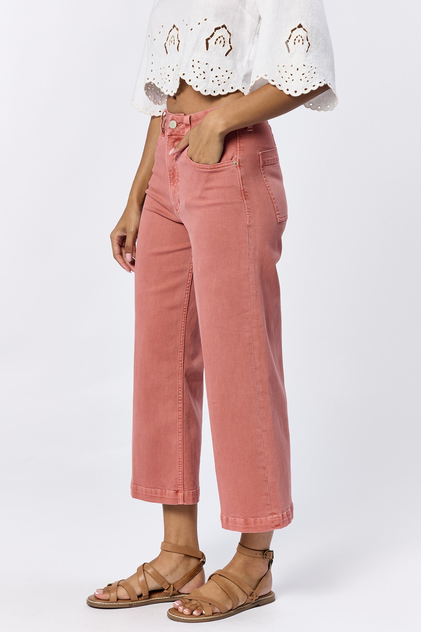 Sale Audrey Super High Rise Cropped Wide Leg Jeans Terracotta