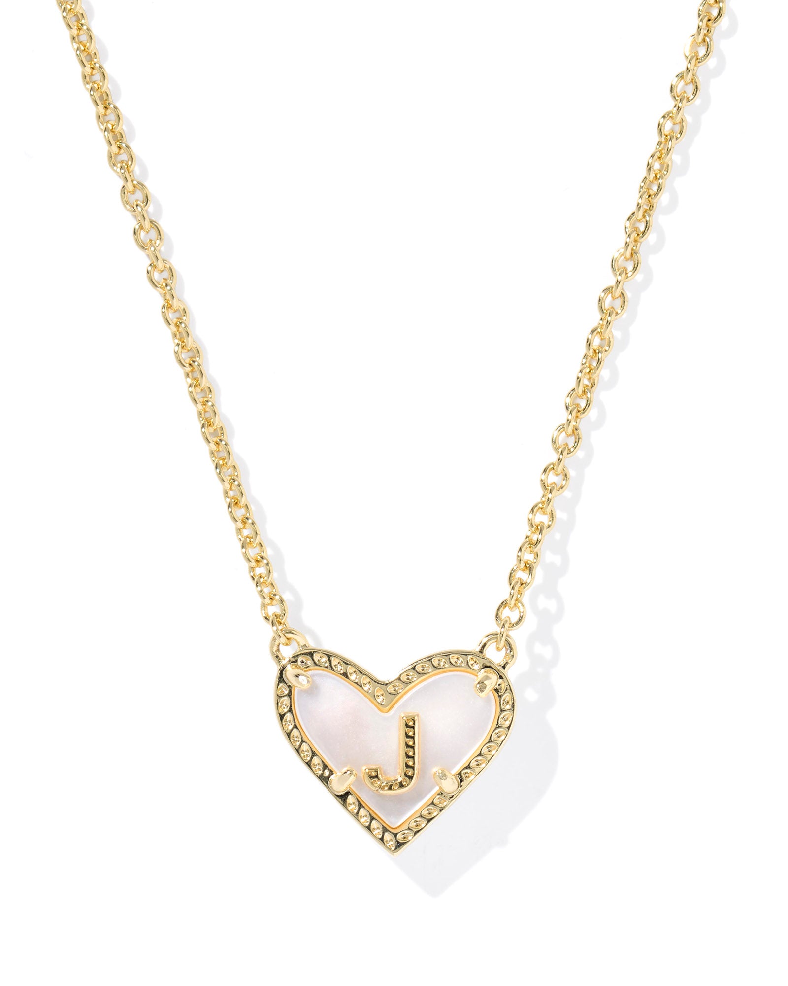 Heart Letter J Gold Ivory MOP Short Pendant Necklace