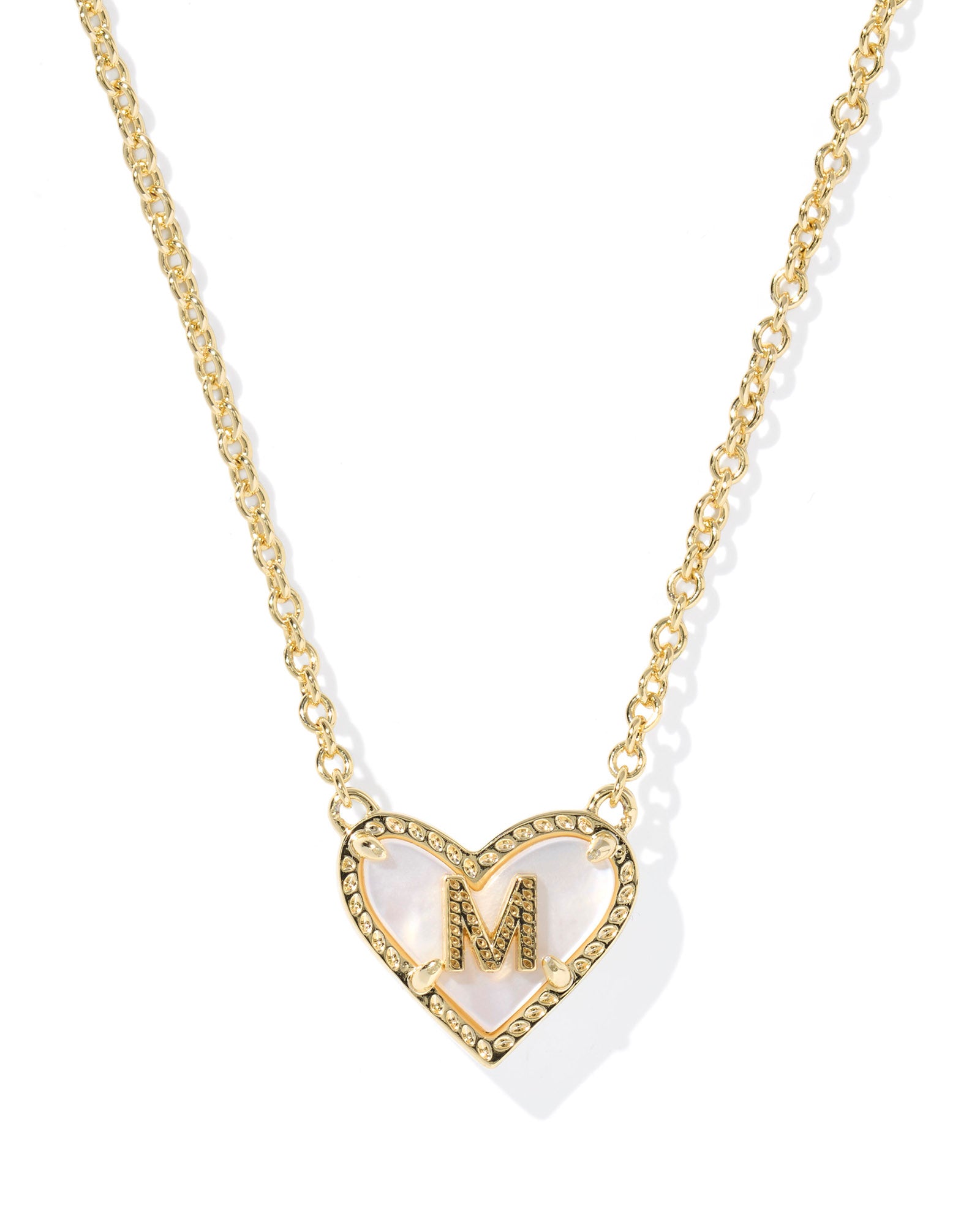 Heart Letter M Gold Ivory MOP Short Pendant Necklace