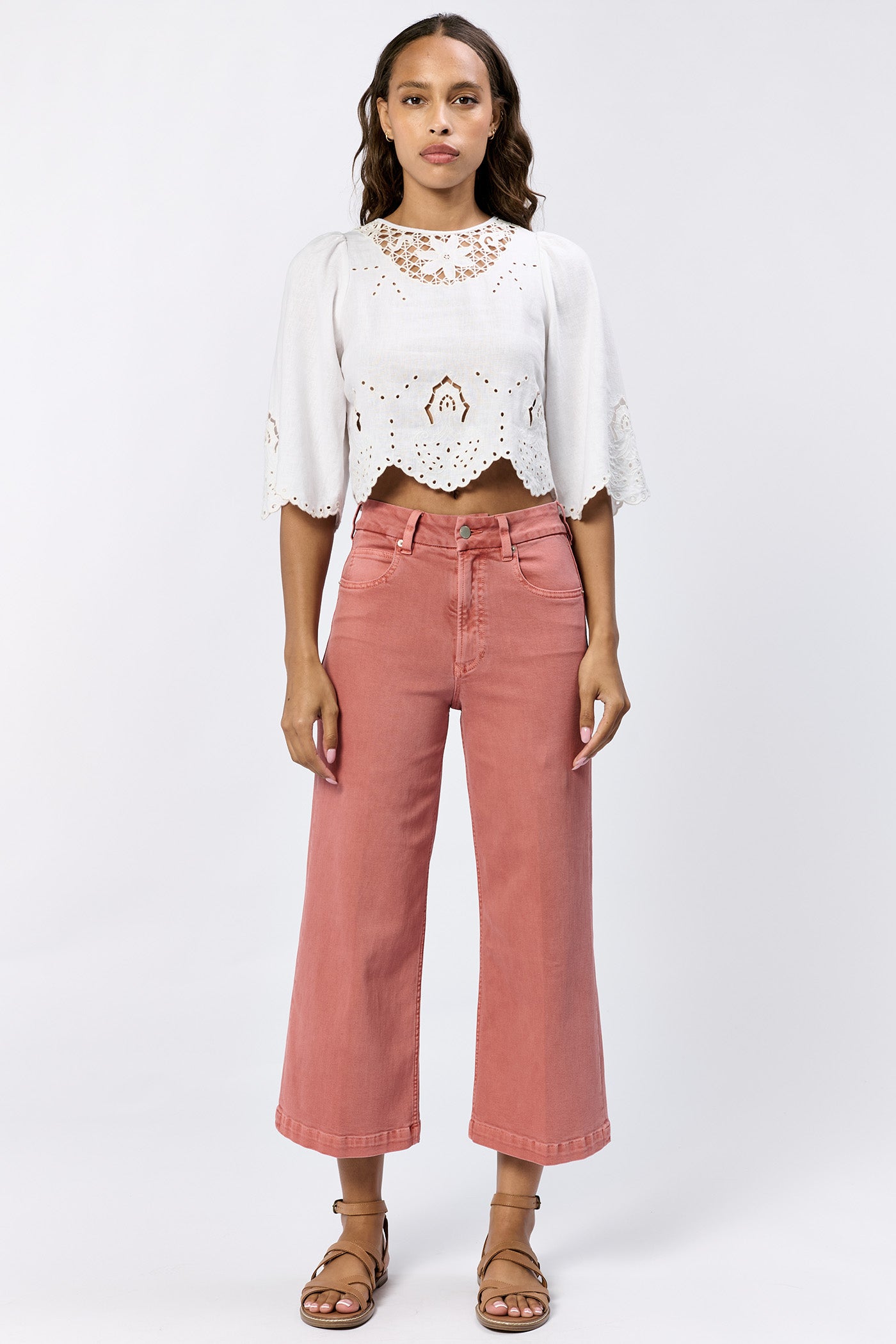 Sale Audrey Super High Rise Cropped Wide Leg Jeans Terracotta