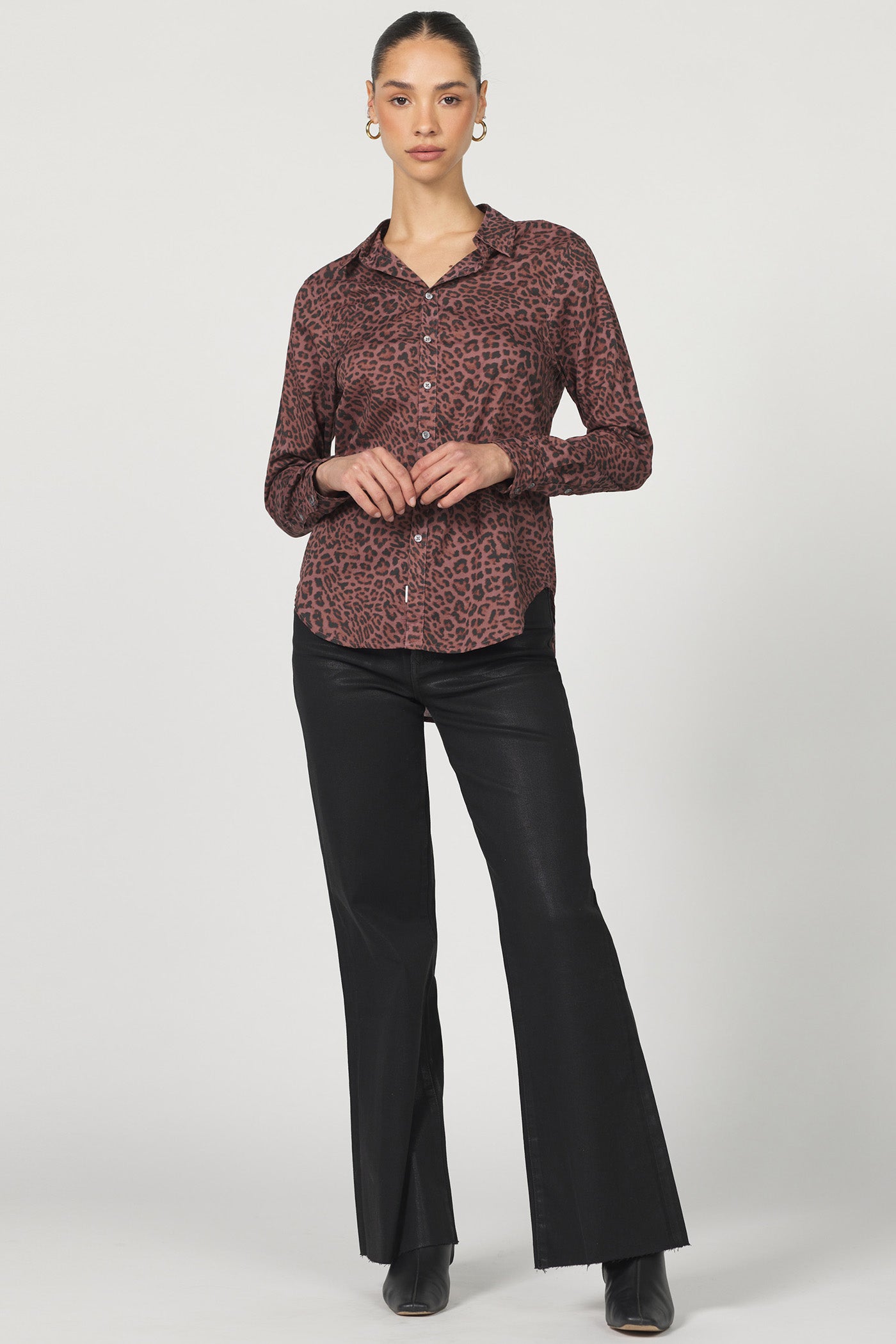 Sale Lolita Button Up Long Sleeve Boyfriend Fit Shirt Cappuccino