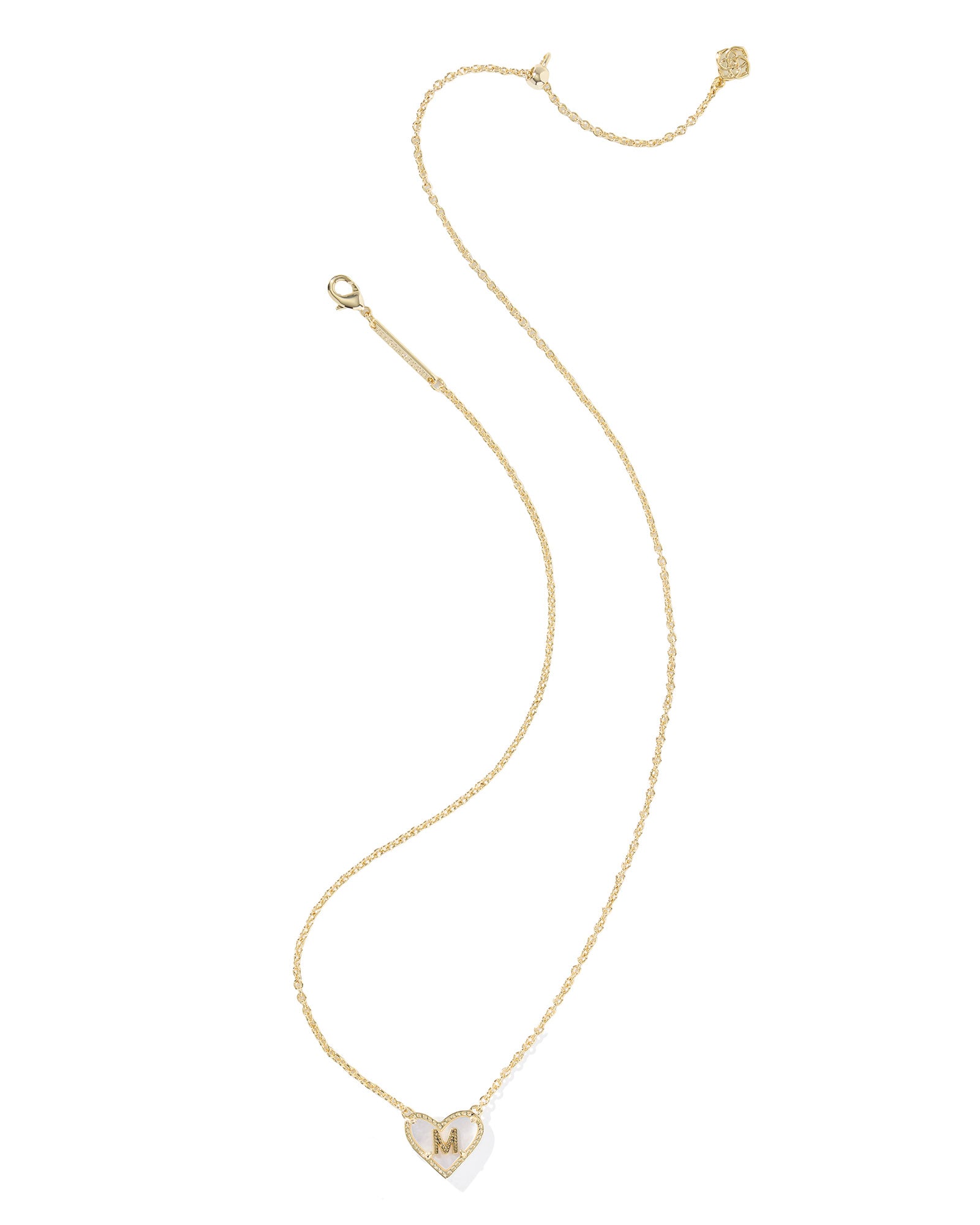 Heart Letter M Gold Ivory MOP Short Pendant Necklace