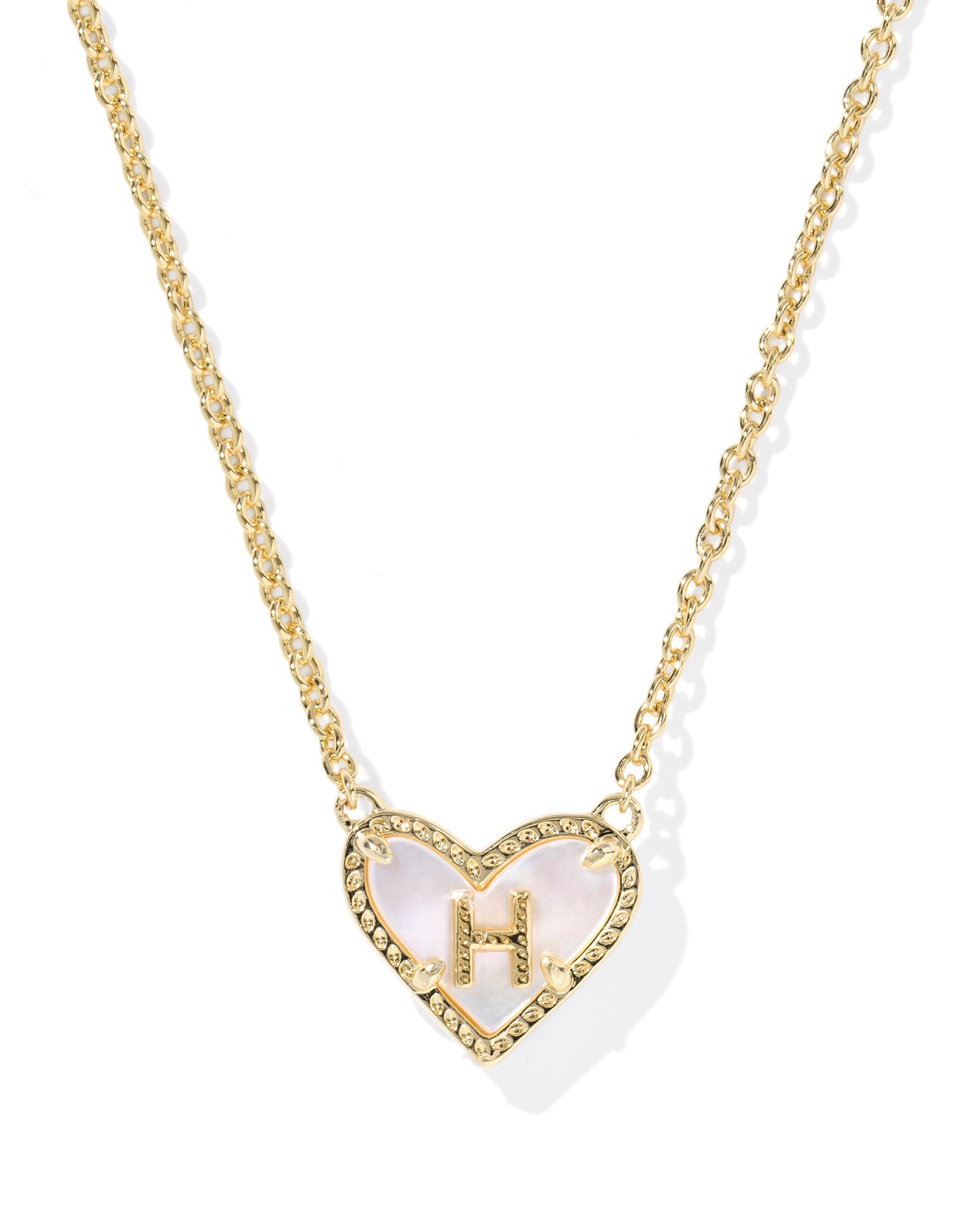 Heart Letter H Gold Ivory MOP Short Pendant Necklace