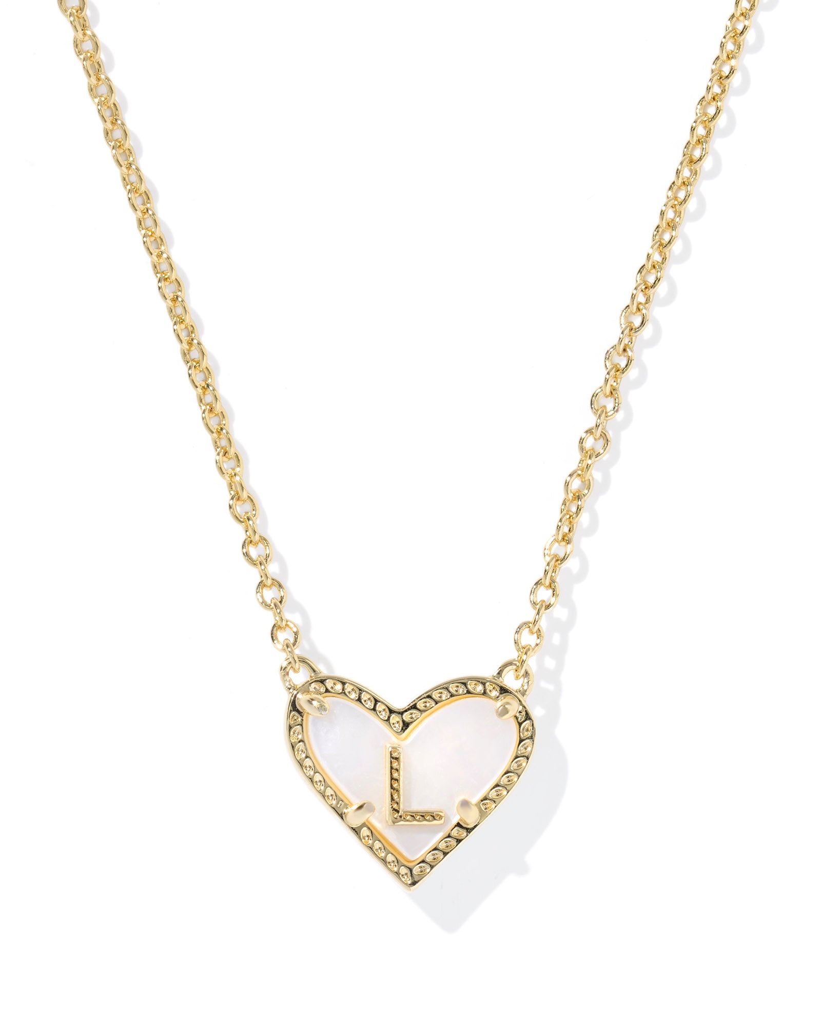 Heart Letter L Gold Ivory MOP Short Pendant Necklace