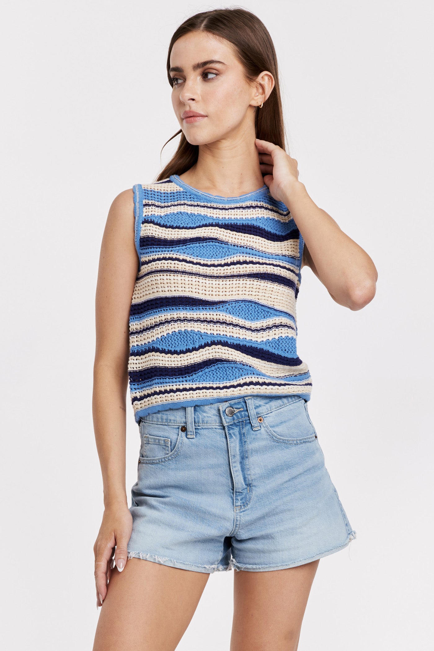 Final Sale Sylvie Wavy Stripe Sleeveless Crochet Knit Top