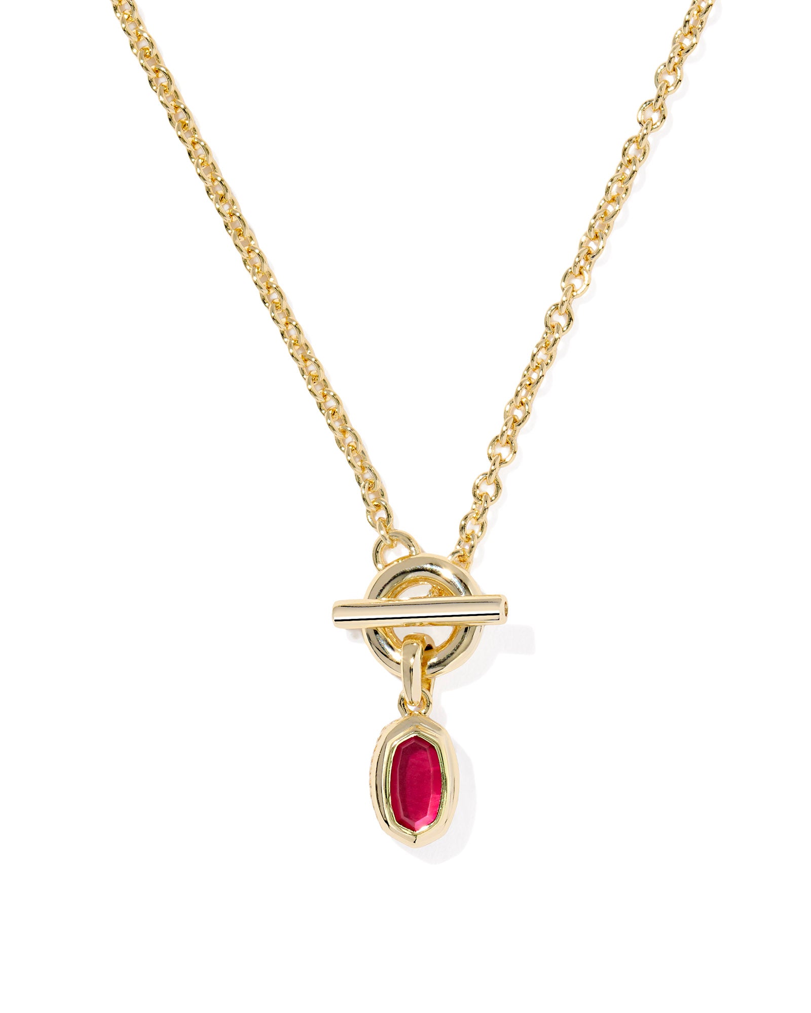 Mini Elisa Gold Toggle Short Pendant Necklace Carmine Red Illusion