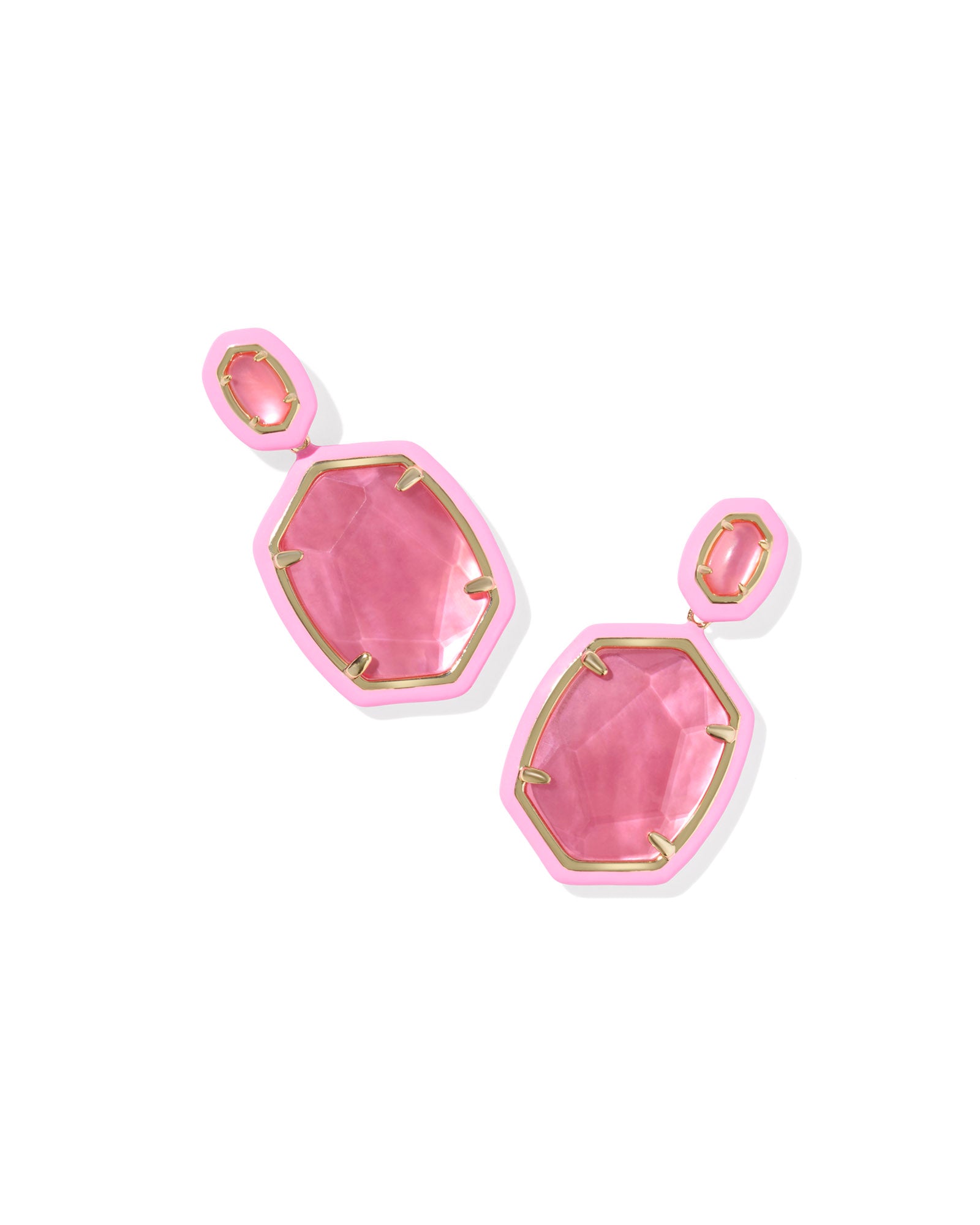 Daphne Enamel Frame Gold Drop Earrings Bright Pink
