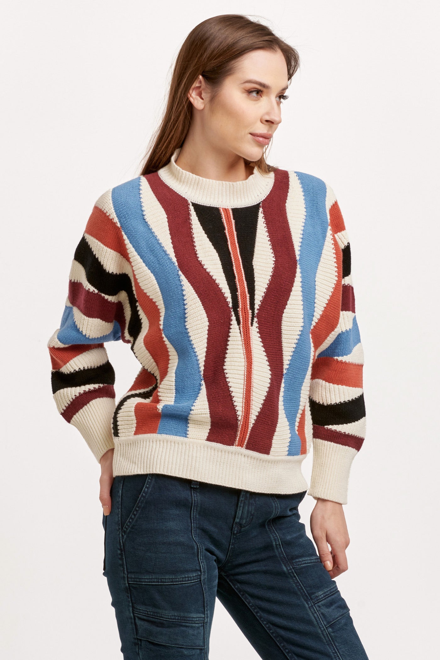 Final Sale Kaylin Crew Neck Long Sleeve Sweater Zig Zag